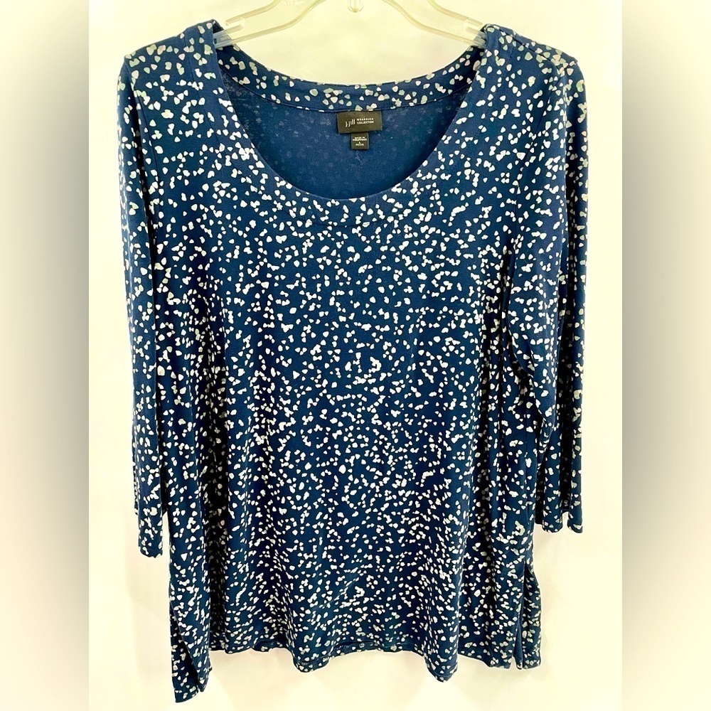 J. Jill Wherever Collection Rayon Stretch Scoop Neck Lined Navy Sage Grey Top